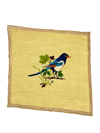 Fiber Art from the Todd Oldham Studio Collection - Alert Blue Bird on Branch Vintage Needlepoint – Impressive