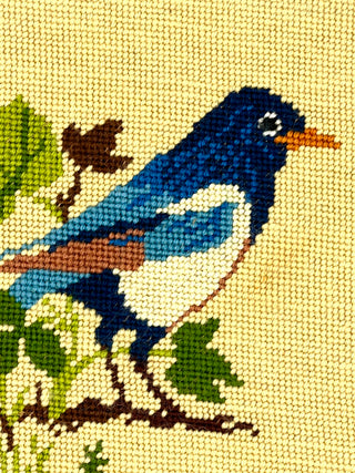 Fiber Art from the Todd Oldham Studio Collection - Alert Blue Bird on Branch Vintage Needlepoint – Impressive