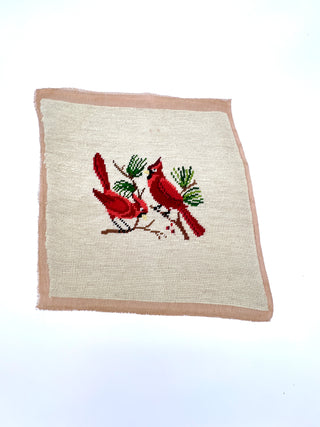 Fiber Art from the Todd Oldham Studio Collections - Cheerful Cardinal Couple on Branch Vintage Needlepoint