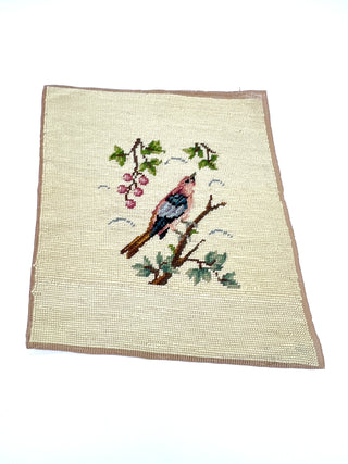 Fiber Art from the Todd Oldham Studio Collections - Sweet Vintage Needlepoint Bird With Berries