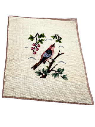Fiber Art from the Todd Oldham Studio Collections - Sweet Vintage Needlepoint Bird With Berries