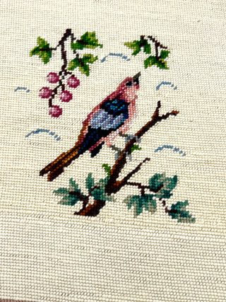 Fiber Art from the Todd Oldham Studio Collections - Sweet Vintage Needlepoint Bird With Berries