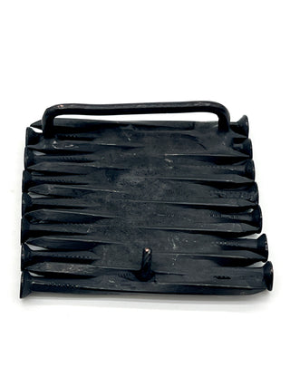 Todd Oldham Spring 1994 “Dreams” Stack of Nails Belt Buckle, Ebonized Metal, Surrealist Fashion Accessory