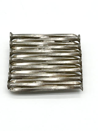 “Dreams” Stack of Nails Belt Buckle, Silver Plated, Surrealist Fashion Accessory