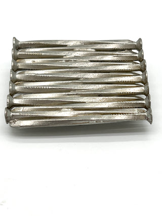 “Dreams” Stack of Nails Belt Buckle, Silver Plated, Surrealist Fashion Accessory