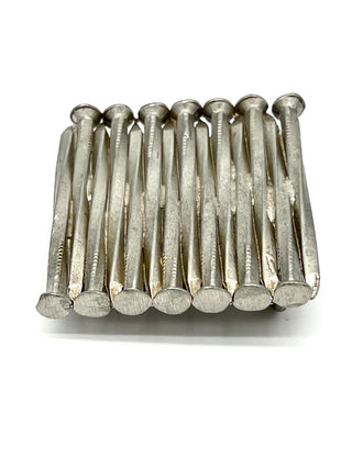 “Dreams” Stack of Nails Belt Buckle, Silver Plated, Surrealist Fashion Accessory