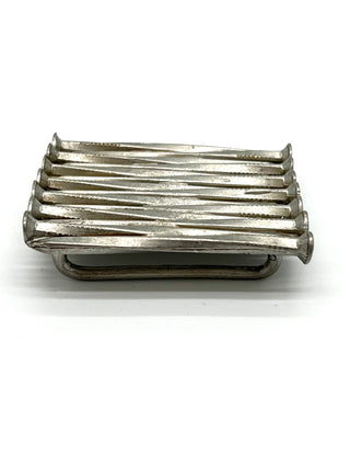 “Dreams” Stack of Nails Belt Buckle, Silver Plated, Surrealist Fashion Accessory
