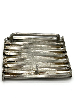 “Dreams” Stack of Nails Belt Buckle, Silver Plated, Surrealist Fashion Accessory