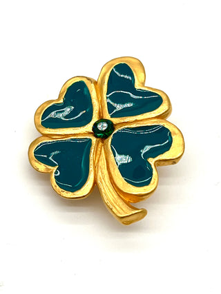Vintage Signed Todd Oldham Spring 1994 - Gold-Plated & Lacquered Heart Clover Belt Buckle