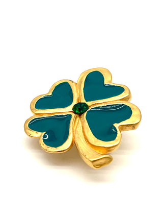 Vintage Signed Todd Oldham Spring 1994 - Gold-Plated & Lacquered Heart Clover Belt Buckle