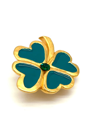 Vintage Signed Todd Oldham Spring 1994 - Gold-Plated & Lacquered Heart Clover Belt Buckle