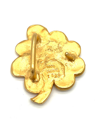 Vintage Signed Todd Oldham Spring 1994 - Gold-Plated & Lacquered Heart Clover Belt Buckle