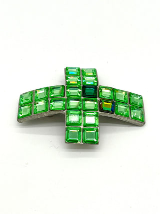 Vintage Todd Oldham Fall 1994 -  Cross Shaped Barrett With Bright Green Crystals