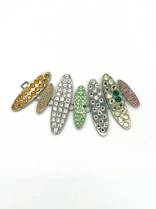 Vintage Signed Todd Oldham Spring 1996 Silver-Plated Disc Bracelet with Multicolor Swarovski Crystals