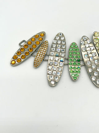 Vintage Signed Todd Oldham Spring 1996 Silver-Plated Disc Bracelet with Multicolor Swarovski Crystals