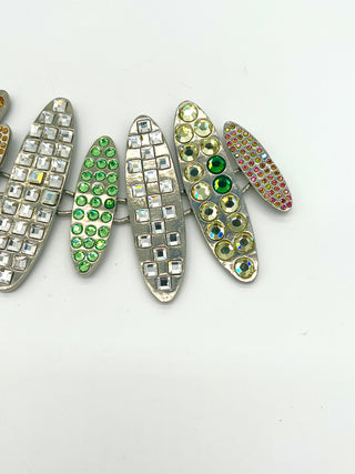 Vintage Signed Todd Oldham Spring 1996 Silver-Plated Disc Bracelet with Multicolor Swarovski Crystals