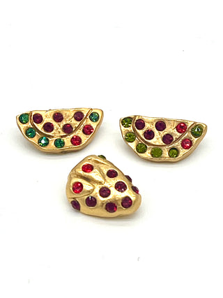 Vintage 1990s Todd Oldham 24kt Gold-Plated Fruit Buttons - A Sweet Set of 3
