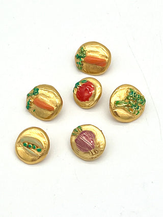 Todd Oldham Vintage 1994 Signed 24kt Gold-Plated Enameled Vegetable Buttons-Set Of 6