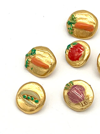 Todd Oldham Vintage 1994 Signed 24kt Gold-Plated Enameled Vegetable Buttons-Set Of 6