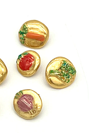 Todd Oldham Vintage 1994 Signed 24kt Gold-Plated Enameled Vegetable Buttons-Set Of 6