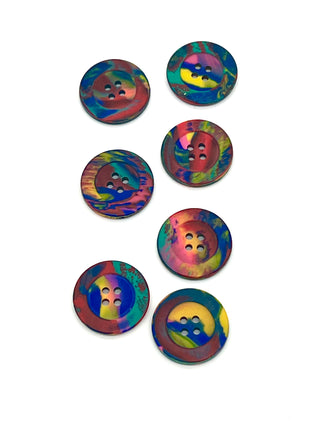 Vintage 1990s Todd Oldham Commissioned Rainbow Resin Button Set – 7 Marbled Multicolor Buttons