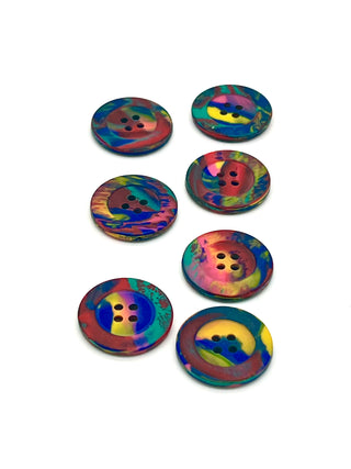 Vintage 1990s Todd Oldham Commissioned Rainbow Resin Button Set – 7 Marbled Multicolor Buttons