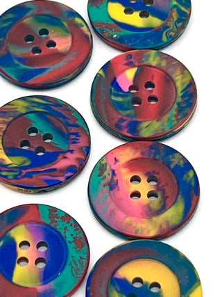 Vintage 1990s Todd Oldham Commissioned Rainbow Resin Button Set – 7 Marbled Multicolor Buttons