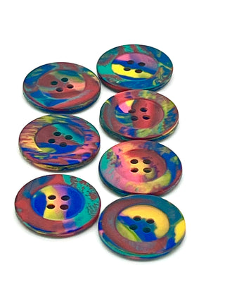 Vintage 1990s Todd Oldham Commissioned Rainbow Resin Button Set – 7 Marbled Multicolor Buttons