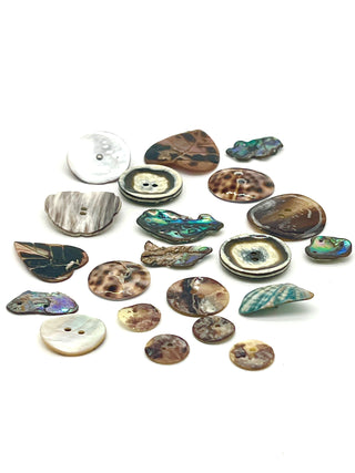 Vintage 1990s Todd Oldham Mixed Shell & Mother of Pearl Button Set – 20 Handmade Nature-Inspired Buttons