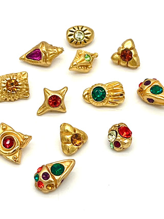 Mixed Set of Vintage Todd Oldham 24kt Gold-Plated Swarovski Crystal Buttons – Signed & Dated 1994/1995