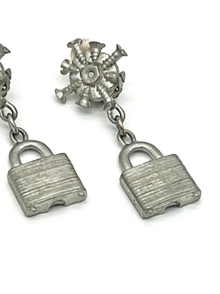 Vintage Todd Oldham Spring 1994 Dreams Collection Padlock Drop Earrings – Surreal Industrial Hardware Design