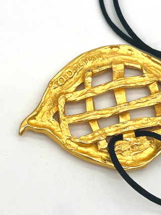 Vintage Signed Todd Oldham Fall 1993 24K Gold Lattice Charm Necklace with Swarovski Crystals on 26" Silk Cord