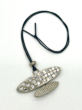 Vintage Todd Oldham Spring 1996 -  Signed & Dated Crystal Disc Pendant Necklace on Silk Cord