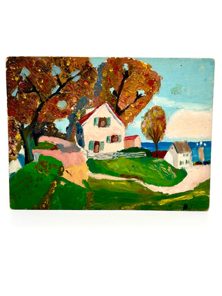 Todd Oldham Studio Collection - “Autumn House by the Water” — Found Impressionistic Landscape Painting