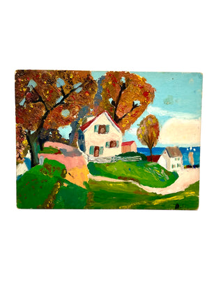 Todd Oldham Studio Collection - “Autumn House by the Water” — Found Impressionistic Landscape Painting