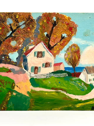 Todd Oldham Studio Collection - “Autumn House by the Water” — Found Impressionistic Landscape Painting