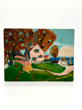 Todd Oldham Studio Collection - “Autumn House by the Water” — Found Impressionistic Landscape Painting