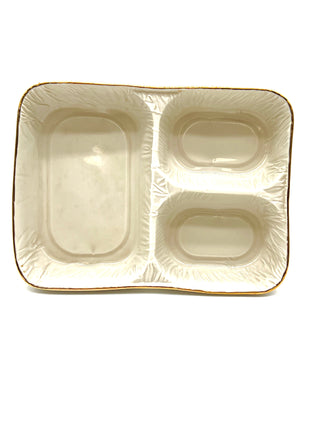 Todd Oldham Studio Collections - Lorena Barrezueta White Porcelain Divided Take-Out Tray with Gold Trim / Fine Porcelain Cast Utility Plate