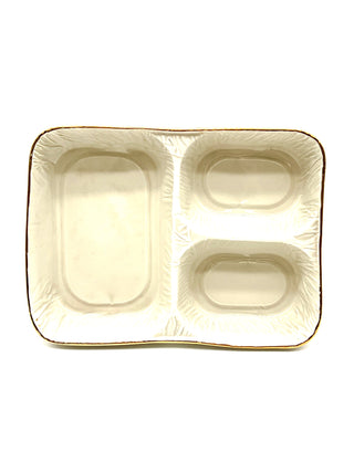 Todd Oldham Studio Collections - Lorena Barrezueta White Porcelain Divided Take-Out Tray with Gold Trim / Fine Porcelain Cast Utility Plate