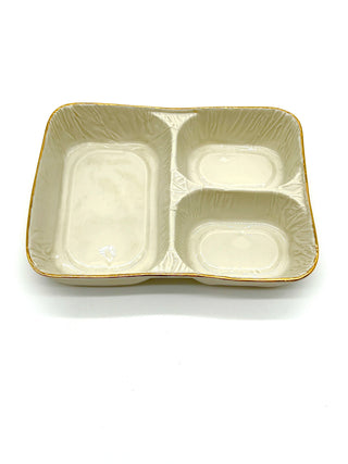 Todd Oldham Studio Collections - Lorena Barrezueta White Porcelain Divided Take-Out Tray with Gold Trim / Fine Porcelain Cast Utility Plate