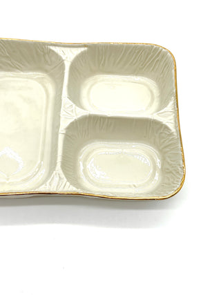 Todd Oldham Studio Collections - Lorena Barrezueta White Porcelain Divided Take-Out Tray with Gold Trim / Fine Porcelain Cast Utility Plate