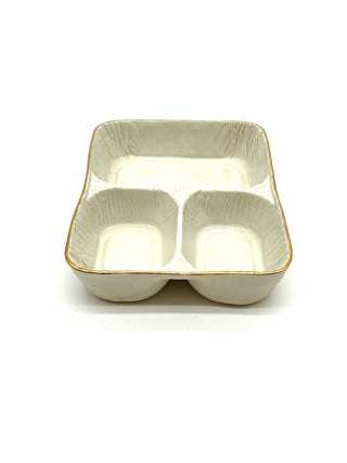Todd Oldham Studio Collections - Lorena Barrezueta White Porcelain Divided Take-Out Tray with Gold Trim / Fine Porcelain Cast Utility Plate