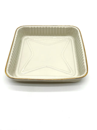 Todd Oldham Studio Collection - Lorena Barrezueta “Square Meal” White Porcelain Dish with Gold Trim