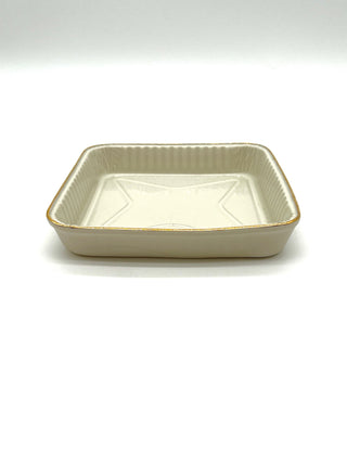 Todd Oldham Studio Collection - Lorena Barrezueta “Square Meal” White Porcelain Dish with Gold Trim