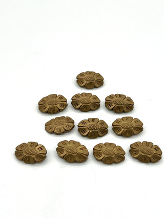 Set of 10 Vintage Todd Oldham Gold Metallic Resin Daisy Buttons — Oblong Floral Design