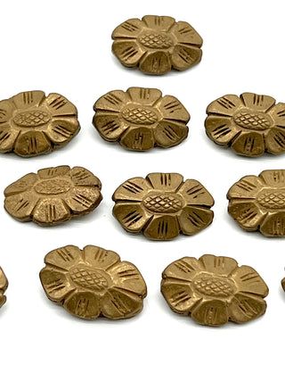 Set of 10 Vintage Todd Oldham Gold Metallic Resin Daisy Buttons — Oblong Floral Design