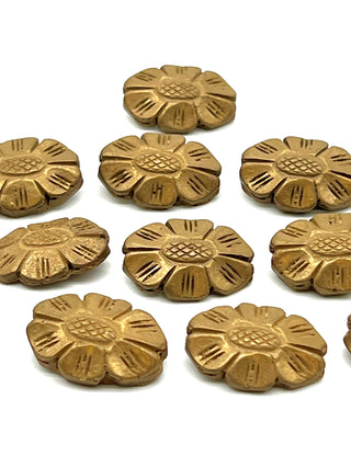Set of 10 Vintage Todd Oldham Gold Metallic Resin Daisy Buttons — Oblong Floral Design