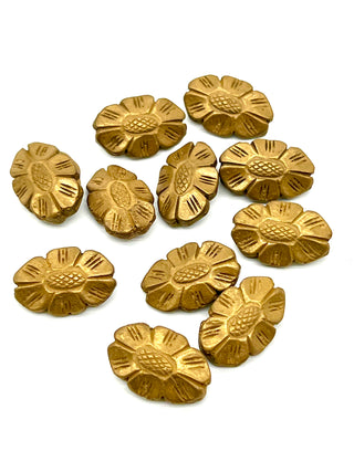 Set of 10 Vintage Todd Oldham Gold Metallic Resin Daisy Buttons — Oblong Floral Design