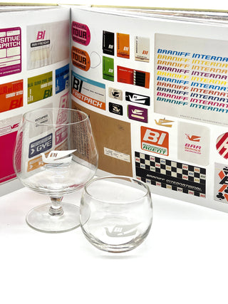 Signed Alexander Girard Monograph Paired With Two Rare Braniff Glass
