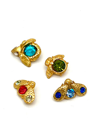 Set of 4 Vintage Todd Oldham 1990s “Fly Away” Bug Buttons — Hand-Cast 24kt Gold Plated